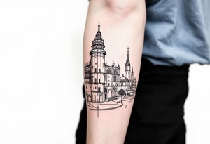 Creative barcelona architecture leg sleeve tattoo idea