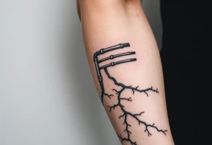 System of pipes that transitions and transforms at the end into thick, widespread 
veins of forearm tattoo idea
