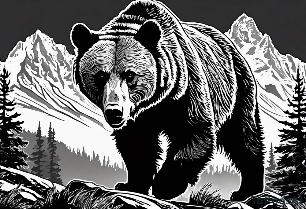 grand Teton mountain with a grizzly bear tattoo idea