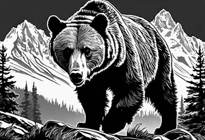 grand Teton mountain with a grizzly bear tattoo idea