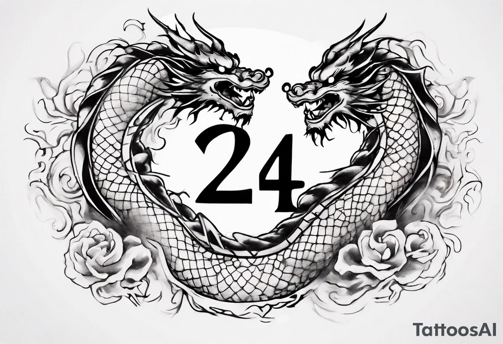 Number 24 with a Chinese dragon around it tattoo idea