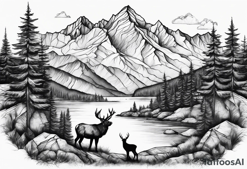 Mountains, animals, concept tattoo idea