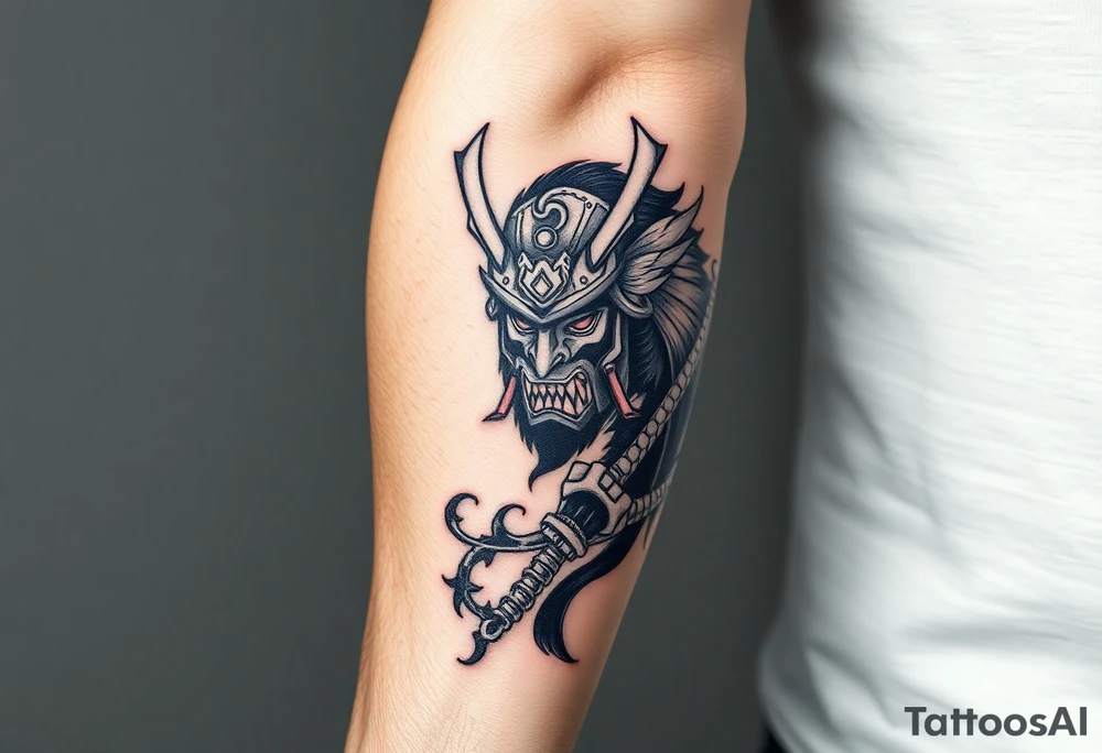 Oni samurai arm sleeve tattoo idea