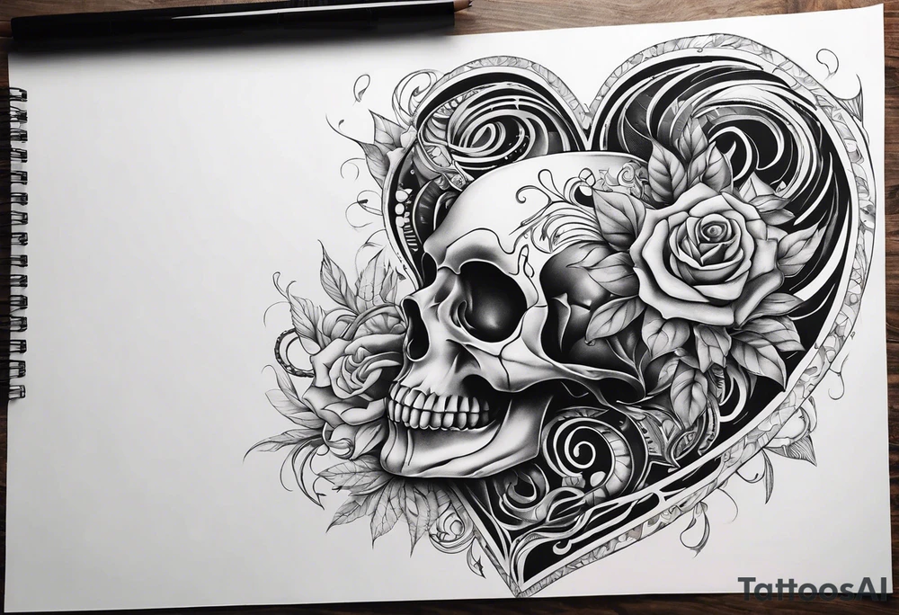 visceral heart fusioned with skull
half heart half skull tattoo idea