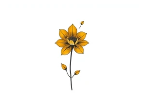 A minimalist flower tattoo that represents a shattered and betrayed gemini woman who fought hard throughout this year. With colors yellow and black. Make it unique and rare tattoo idea