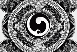 Yin yang symbol with sacred geometry patterns tattoo idea