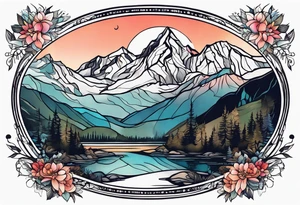 Feminine adventure, mountain scape, compass, large tattoo idea