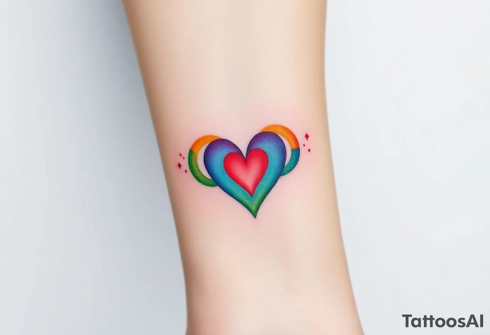 infinity symbol in rainbow colors and heart tattoo idea