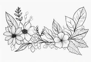 line of leaves and flowers, wraparound long tattoo idea