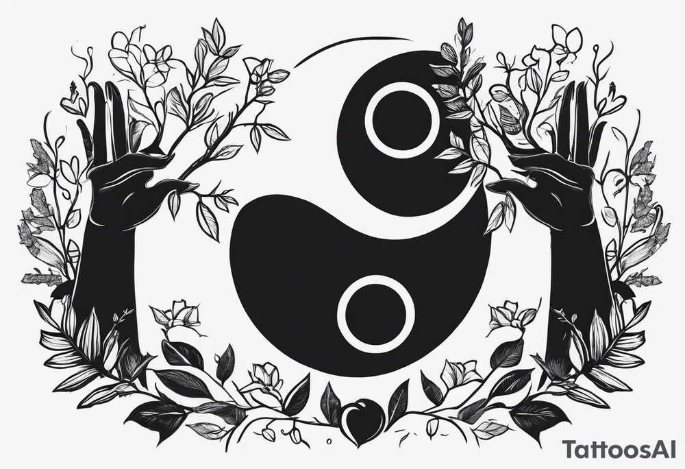 Rock hands sign in Ying yang, masculine and feminine, nothing dies everything transforms, nurture over nature tattoo idea