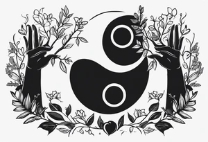 Rock hands sign in Ying yang, masculine and feminine, nothing dies everything transforms, nurture over nature tattoo idea