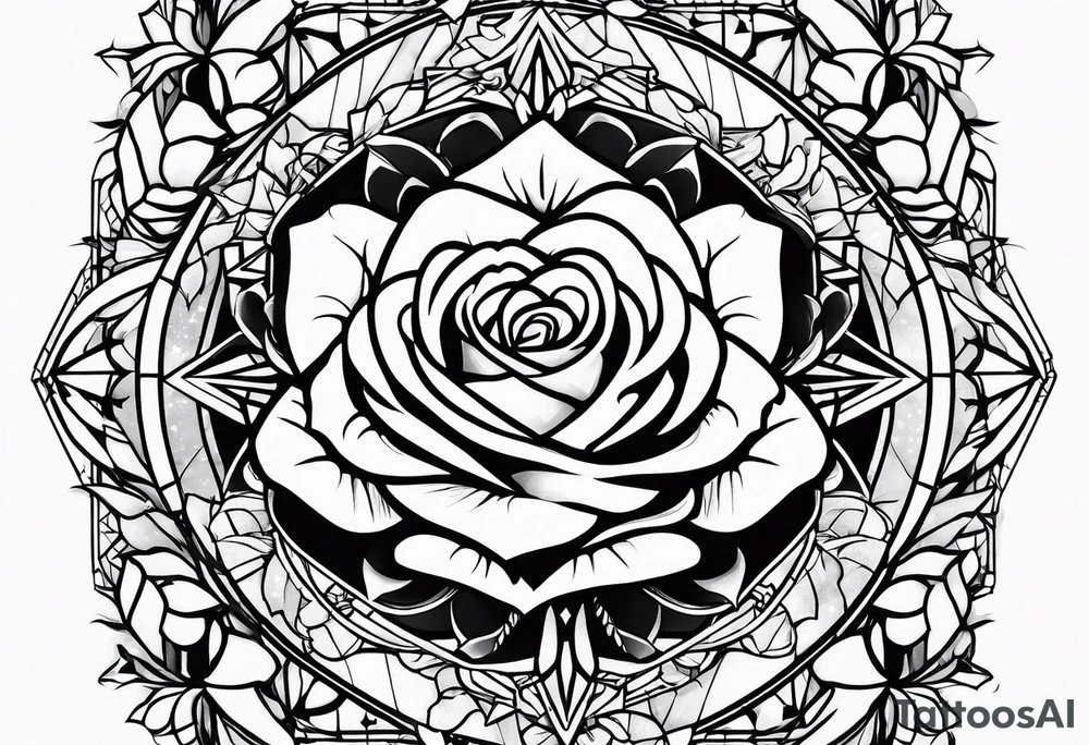 Tesseract with roses and stars around it tattoo idea