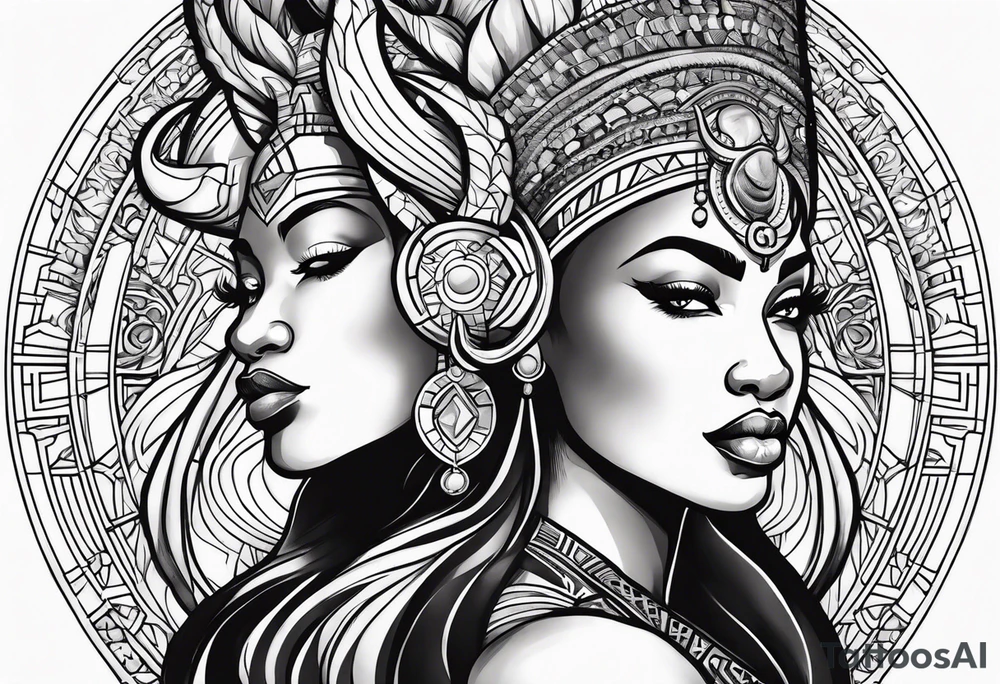 African deities, fierce queen , capricorn , numerology tattoo idea