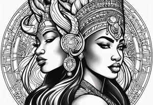 African deities, fierce queen , capricorn , numerology tattoo idea