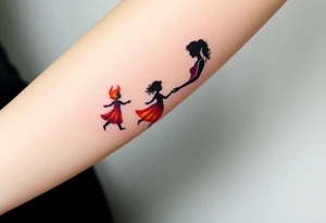 Silhouette of a mother passing 2 flames to two daughters tattoo idea