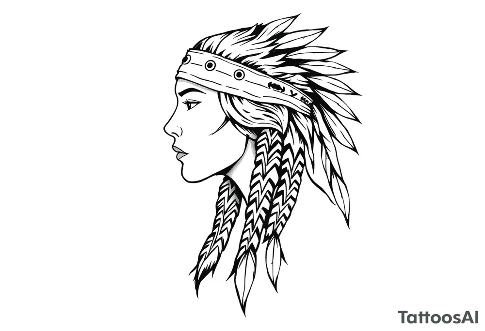 Female Native American wearing headband side pose tattoo idea