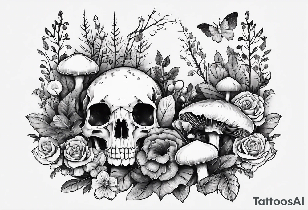 Dear fox skeleton with mushrooms growing out of it tattoo idea Dear fox skeleton with mushrooms growing out of it tattoo idea