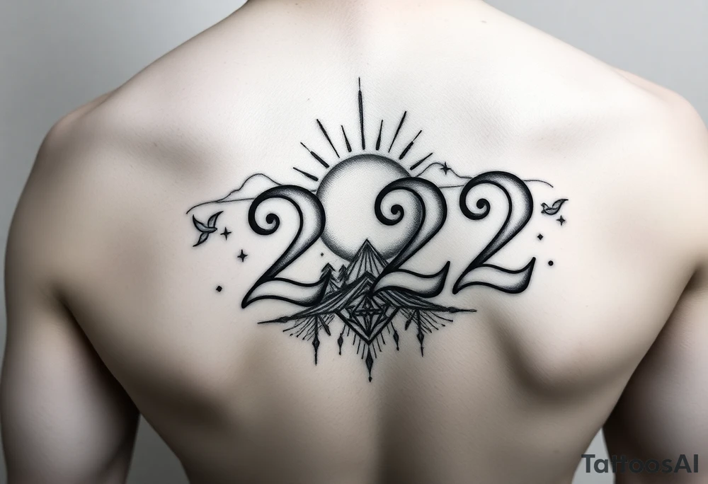Numbers 222 sunset love stardust and vibration tattoo idea