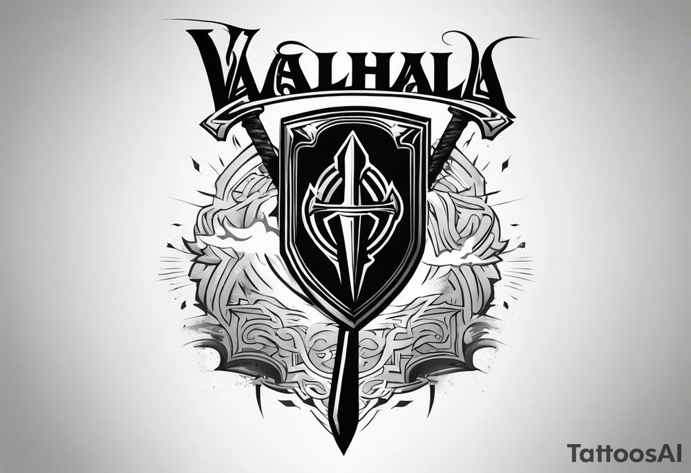 Valhalla sword shield lightning mist tattoo idea