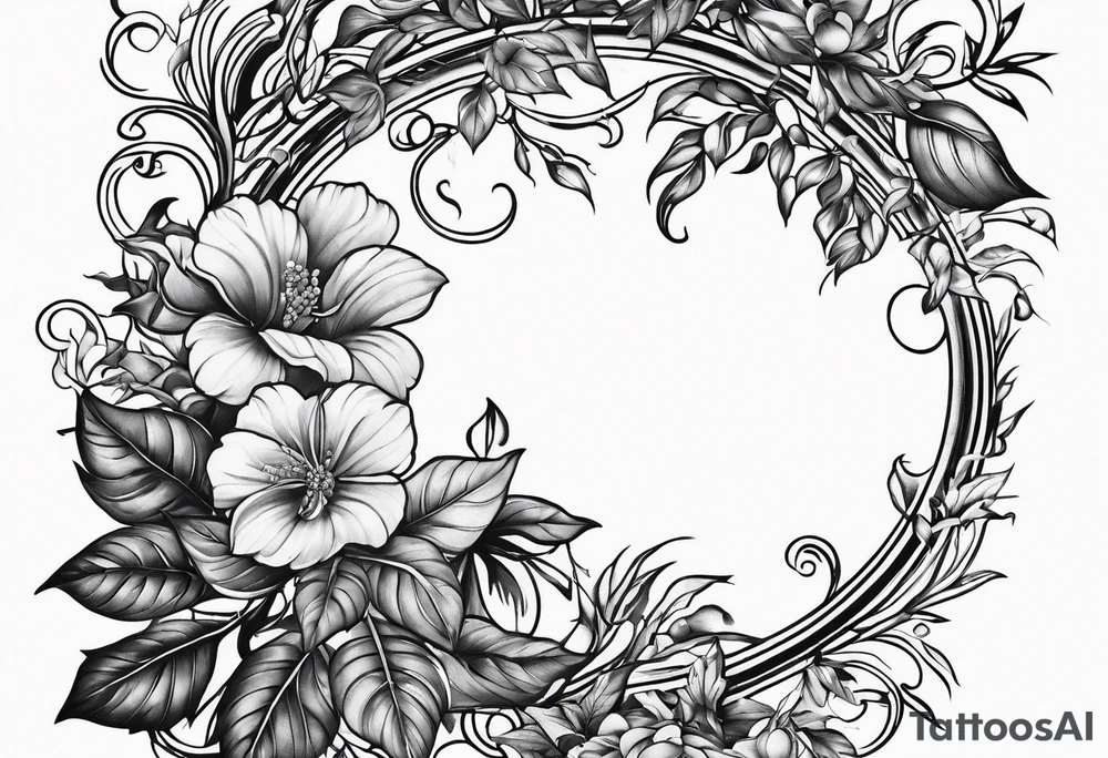 Leafy vines with stone road tattoo idea