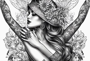 woman dancing hand in hand with skeleton tattoo idea