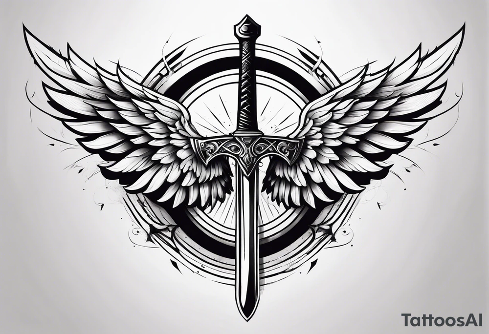 wings spread apart with a sword down the middle tattoo idea