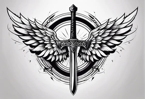 wings spread apart with a sword down the middle tattoo idea