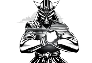 noble samurai warrior silhouette at sunset with boxing gloves tattoo idea