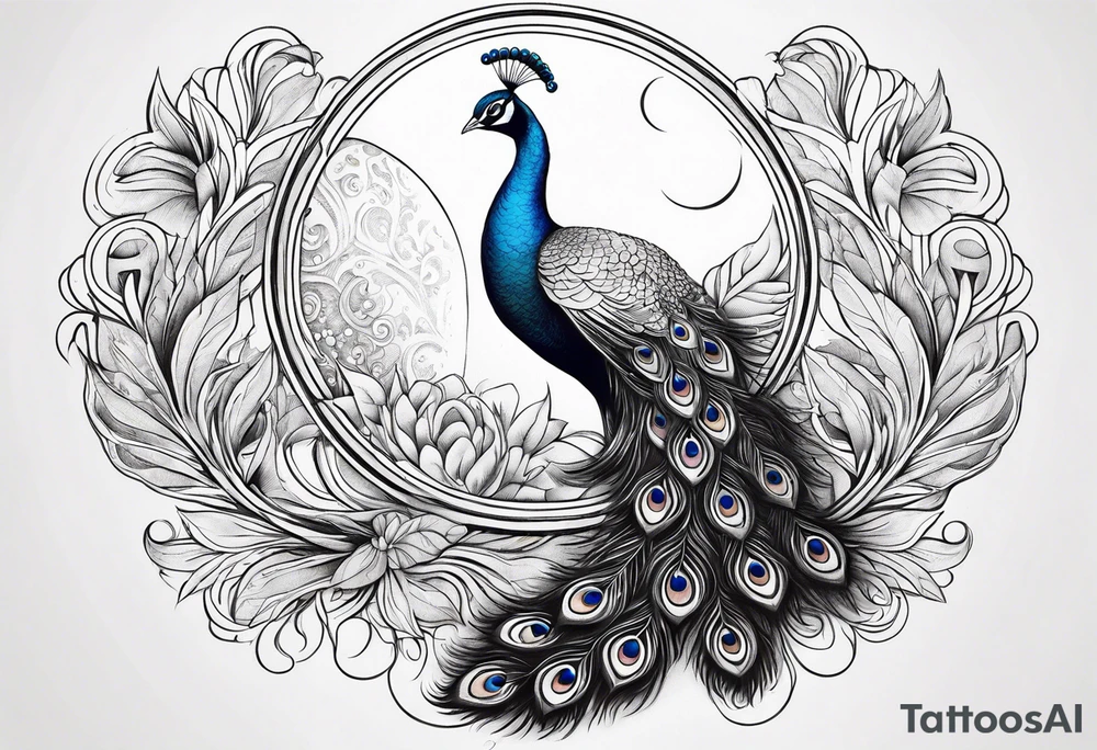 beautiful peacock with moon tattoo idea