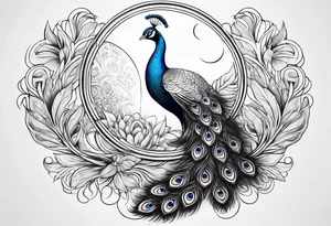 beautiful peacock with moon tattoo idea