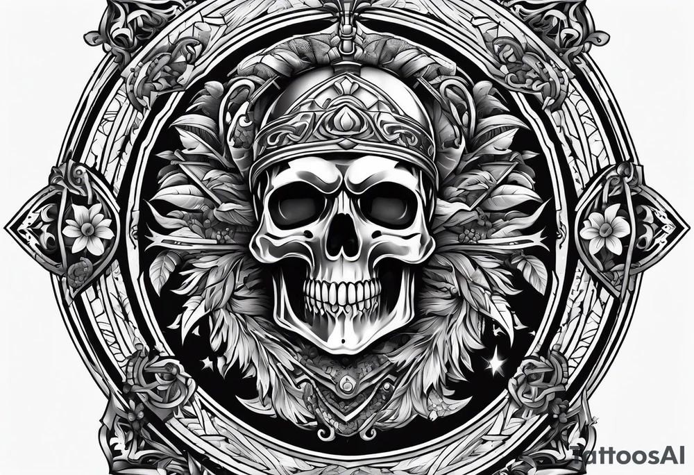 death figures inside a shield tattoo idea