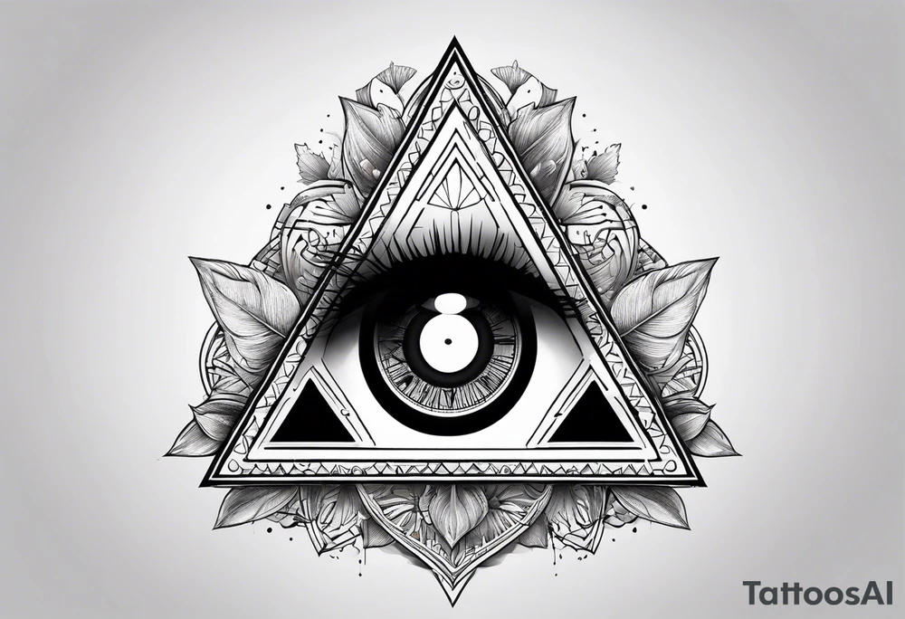 triangle tattoo with eye inside in arabic letters. Inside the iris create a broken clock. the pupil loophole. tattoo idea