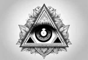 triangle tattoo with eye inside in arabic letters. Inside the iris create a broken clock. the pupil loophole. tattoo idea