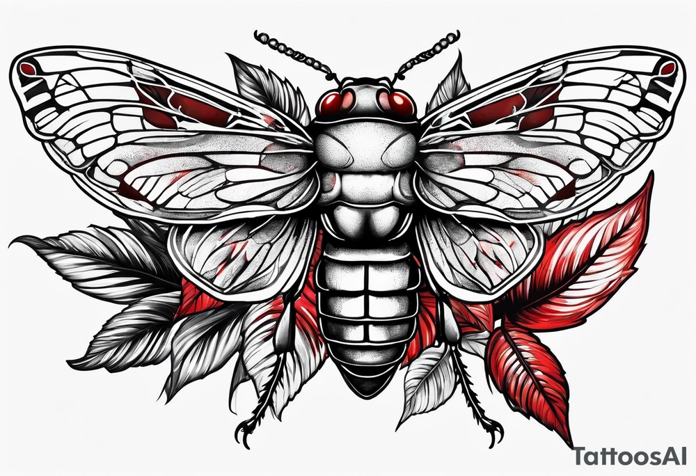 cicada on top of red leaves tattoo idea