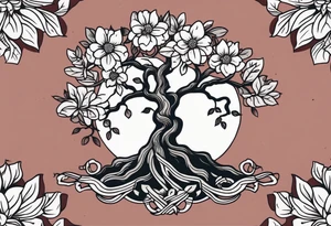 tree with roots 

old school vintage simple traditional design with vintage flowers surrounding
bold color simple tattoo idea