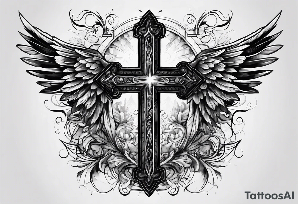 Cross in the middle of wings tattoo idea