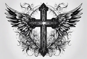 Cross in the middle of wings tattoo idea