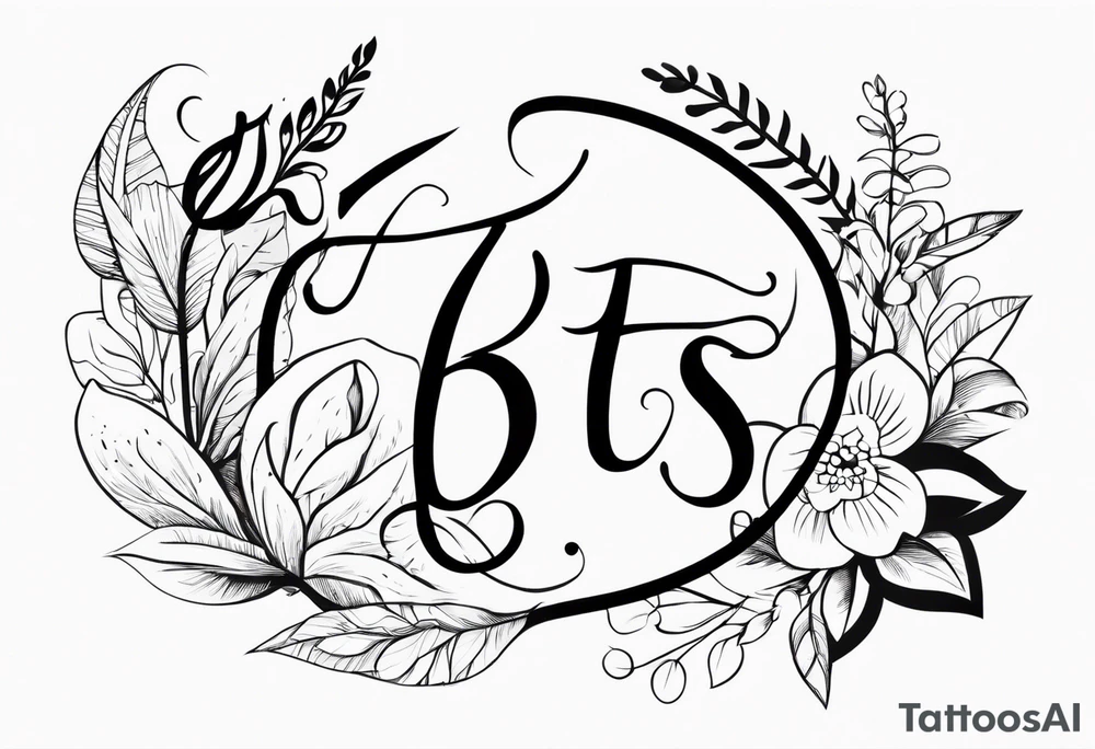 The letters "BTTS" written in a flower stem tattoo idea
