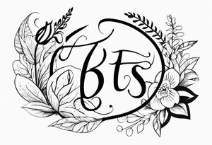The letters "BTTS" written in a flower stem tattoo idea