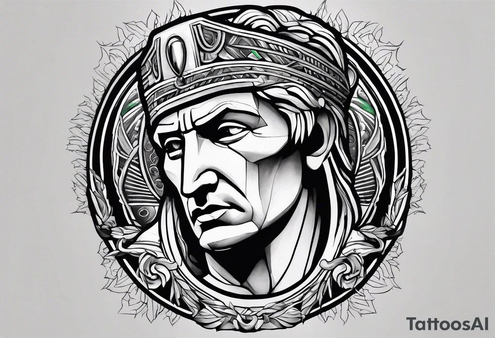 Julius Caesar tattoo with streaks of neon green lightning in the background tattoo idea