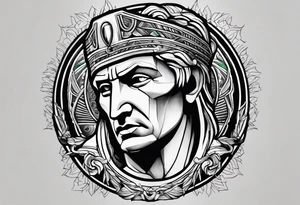 Julius Caesar tattoo with streaks of neon green lightning in the background tattoo idea