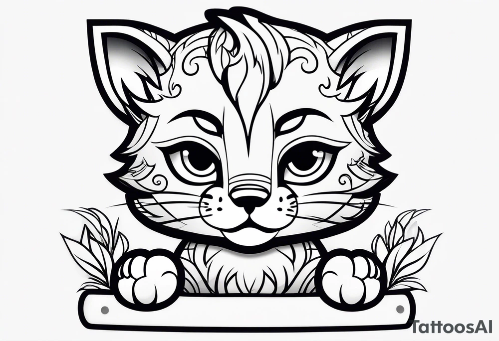 super cute minimal cartoon wildcat cub tattoo idea
