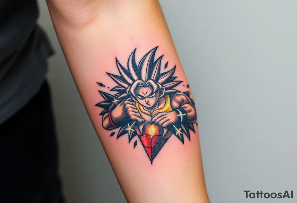 legendary dragonball z scene with energy aura and power effects tattoo idea