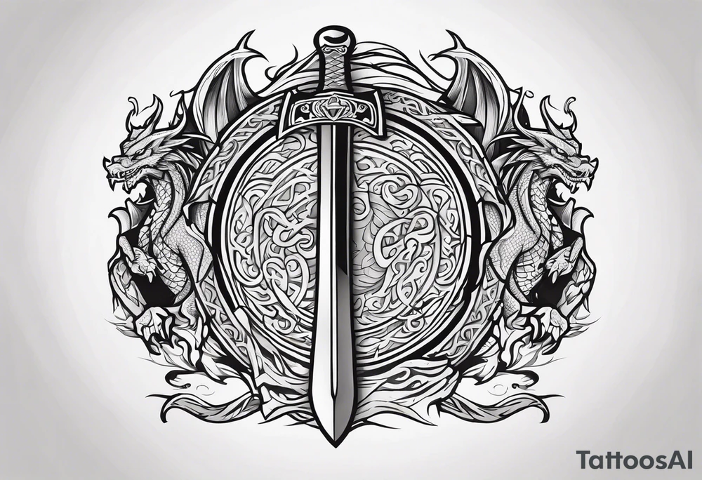 Valhalla sword shield dragon axe tattoo idea