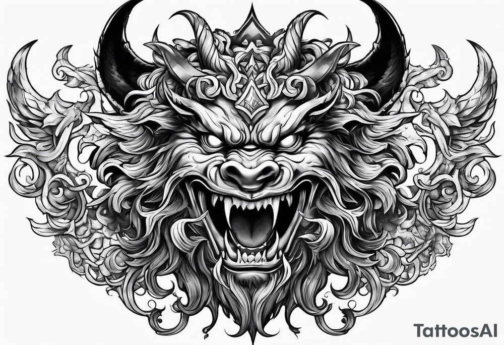 male fighting demons tattoo idea