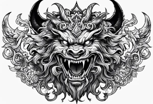 male fighting demons tattoo idea