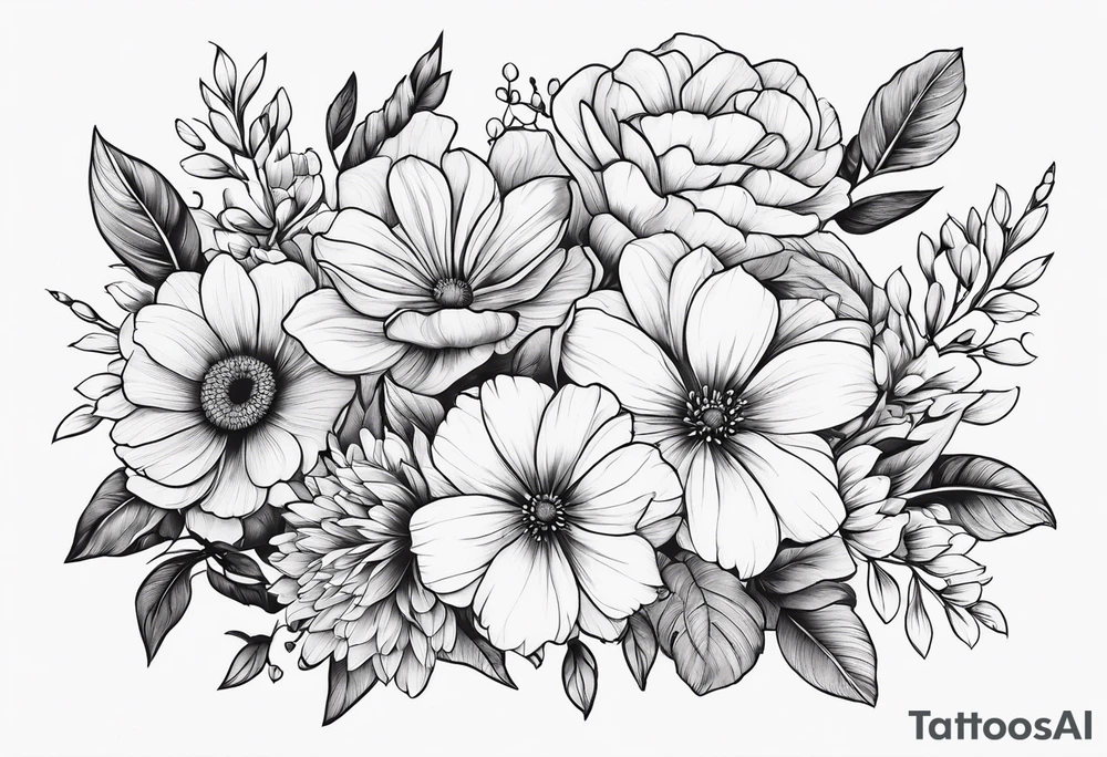 Minimalist bunch of flowers tattoo idea