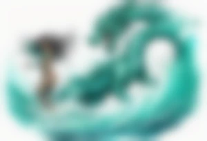a beautiful turquoise dragon woman emerging from an ocean wave, crashing onto the shore tattoo idea