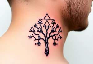 A geometric family tree with interconnected triangles and hexagons, reflecting the strong foundation of ancestry tattoo idea