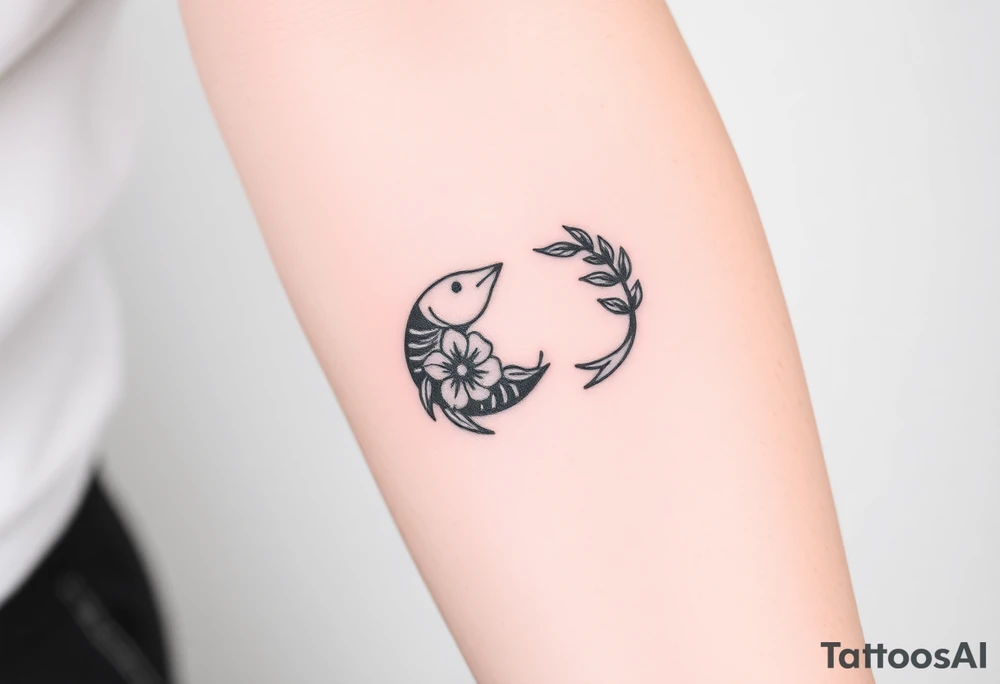 zodiac sign "pisces + cancer" inside a flower tattoo idea